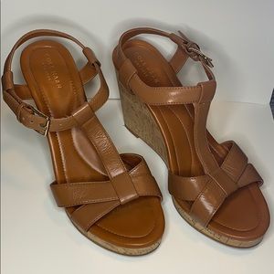 Cole Haan Tan Leather Sandals Cork Wedge